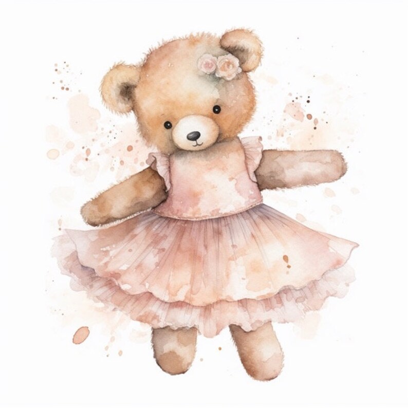 Ballerina Teddy Bear 8 High Quality JPG Watercolor Digital - Etsy