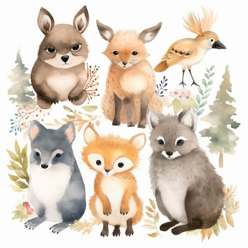 Watercolor Woodland Animals Clipart 8 High Quality JPG Art - Etsy