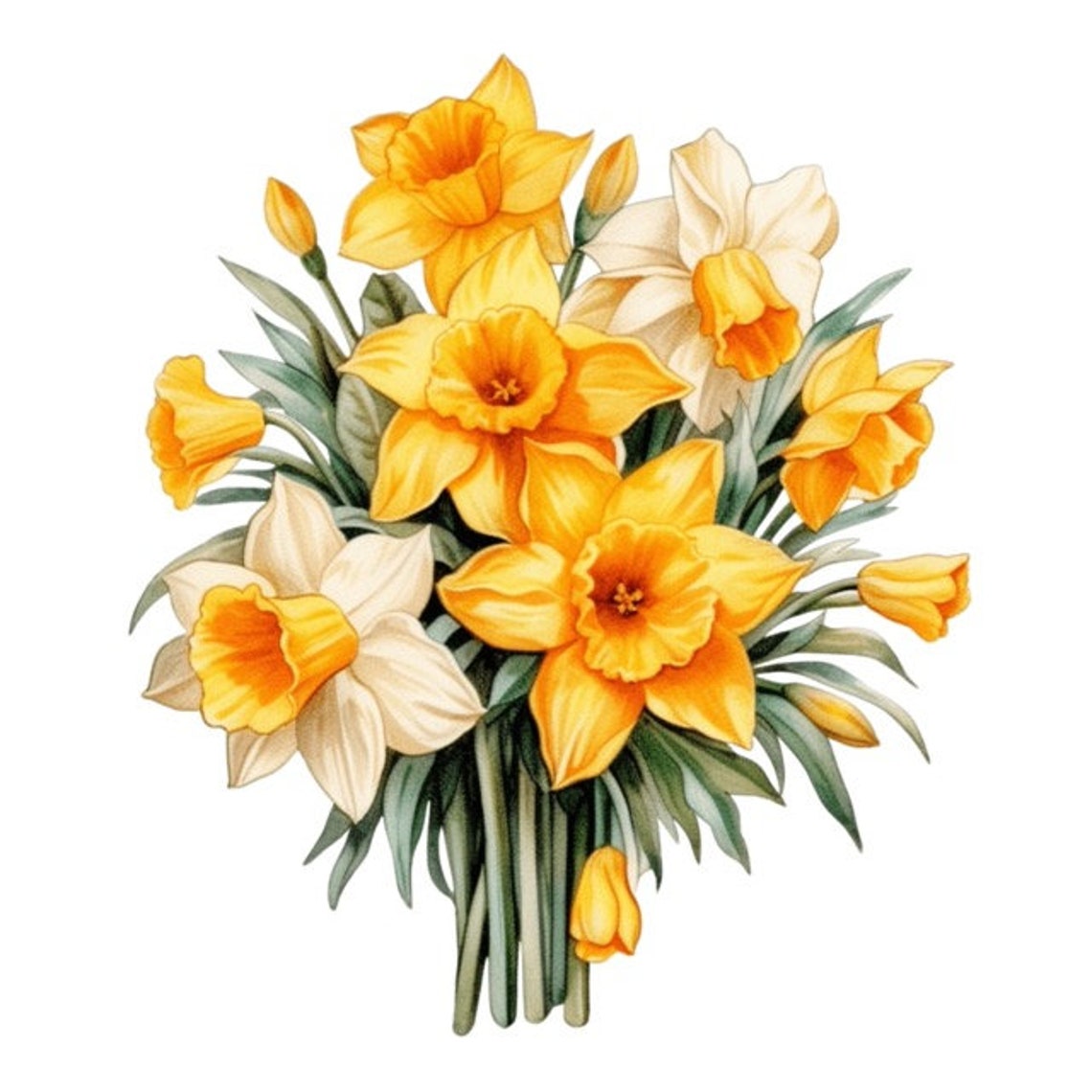 Daffodils Bouquet Floral Flowers Watercolor Clip Art 4 High Quality PNG ...