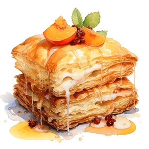 Melocotón Pastelería danesa Postre Acuarela Clip art 4 PNG Tarjeta transparente Fabricación Manualidades de papel Collage Scrapbooking Junk Journal Mix Media - 548