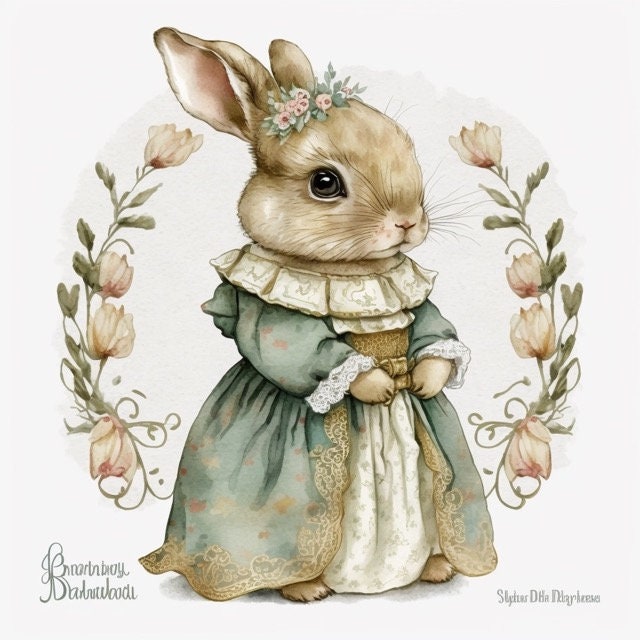Tudor Rabbits Tudor Bunny Rabbit Clipart 8 High Quality JPG Watercolor Digital ...