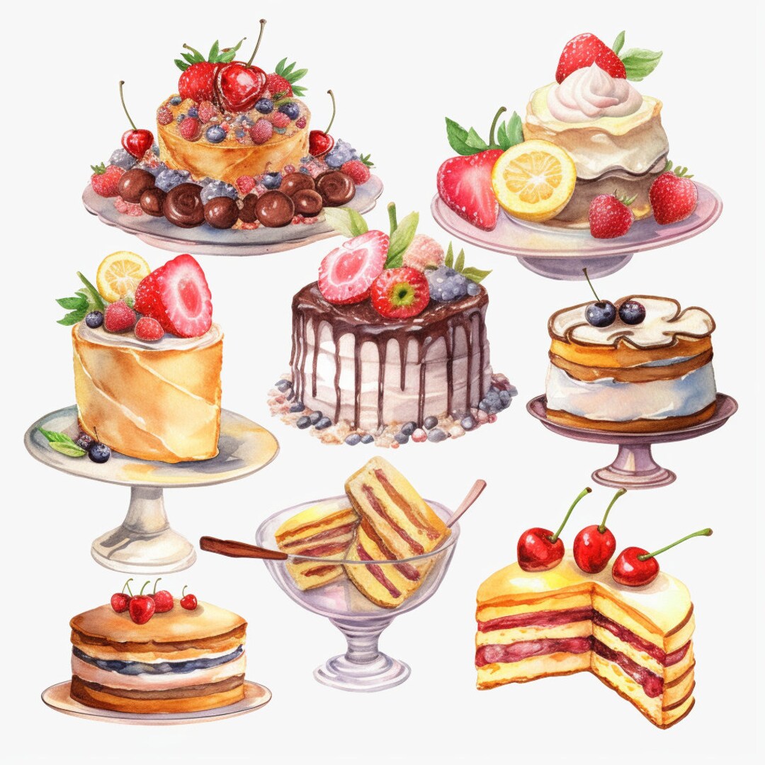 Birthday Cake Clipart 8 High Quality JPG, Digital Download, Card Making