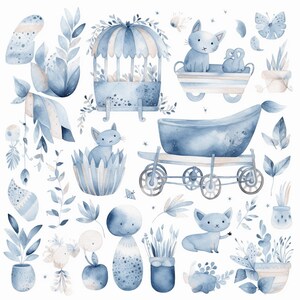 Baby Junge Kinderzimmer Aquarell Clipart 8 hohe Qualität JPG, digitaler Download, Kartenherstellung Mixed Media, Handwerk Clip art - 074