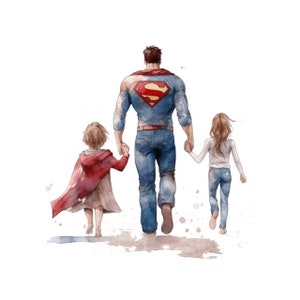 Dia dos Pais Super-herói Aquarela Clipart Clip Art 4 PNG Cartão Transparente Fazendo Mix Media Scrapbooking Uso Comercial - 387