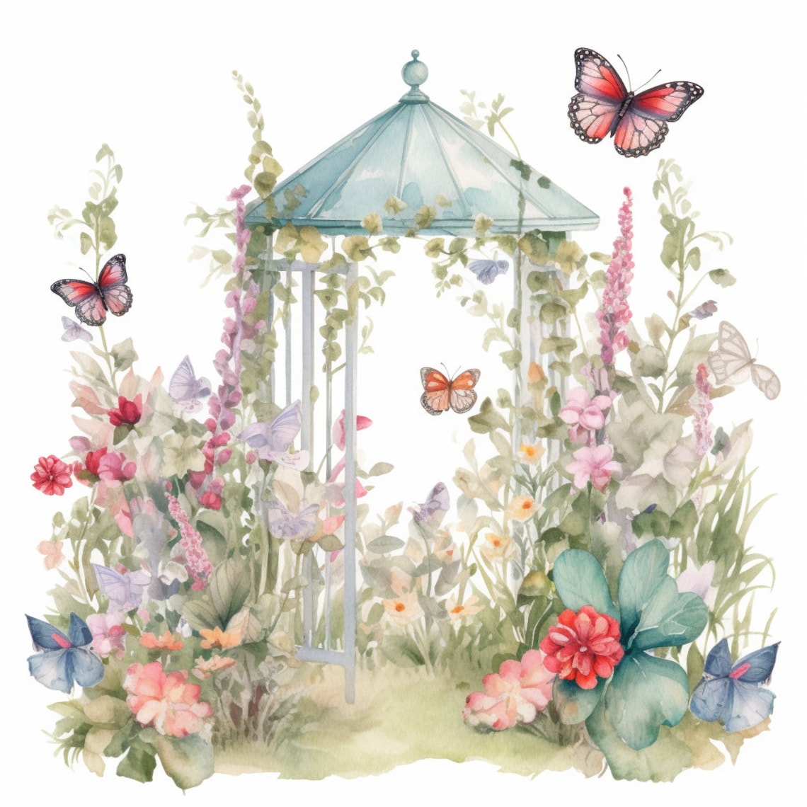 Summer Butterfly Garden Clipart 8 High Quality JPG Watercolor Etsy