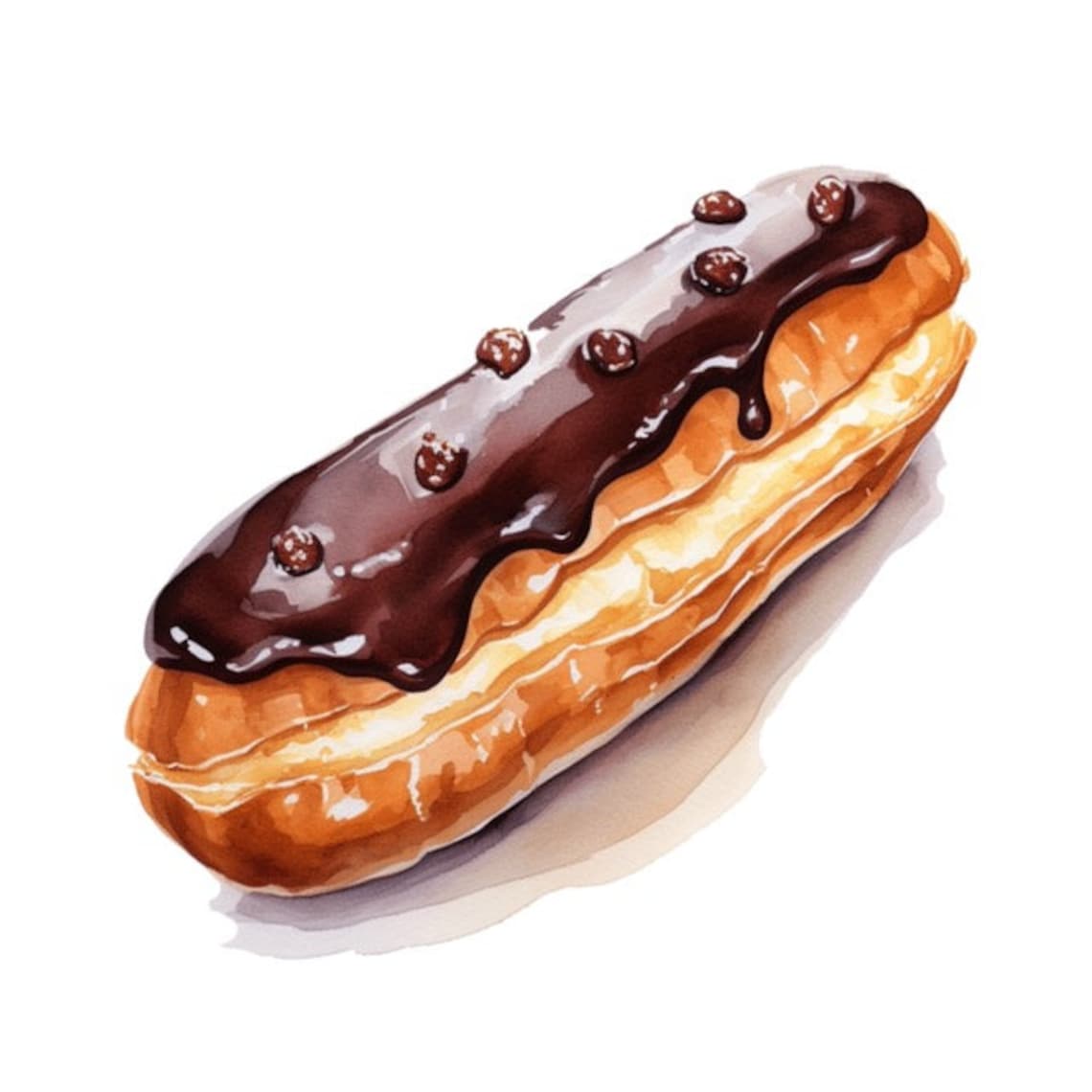 French Chocolate Eclair Watercolor Clip Art 4 High Quality PNG