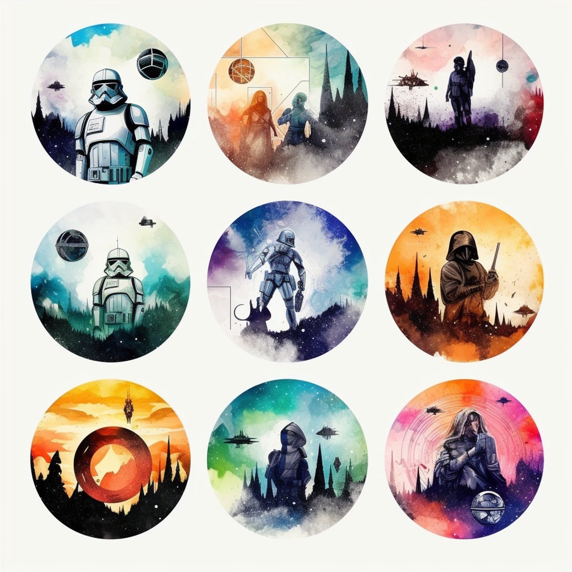 Star Wars Clipart 8 High Quality JPG Watercolor Art Digital - Etsy