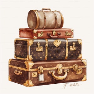 Antique Watercolor Luxury Designer Suitcases Clipart Clip Art 4 PNG ...