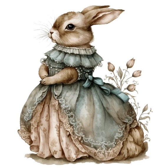 Baroque Cute Bunny Rabbit clipart clip art PNG format instant download for commercial use - 154