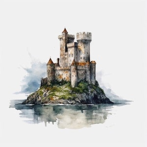 Watercolor Irish Castles Clipart 8 High Quality JPG Watercolor Art Digital Download Card Making Mixed Media Digital Paper Craft - 115