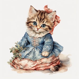 Baroque Kitten Kitty Cat Watercolor Clipart 8 High Quality JPG, Digital Download, Card Making Mixed Media, Crafts Clip art - 138