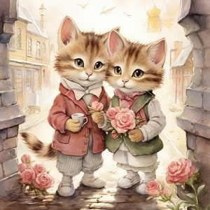 Gatitos del día de San Valentín Clip Art Gráficos de sublimación 4 archivos JPG Mix Media Paper Craft Scrap Booking Junk Journal Collage Ilustración - 765