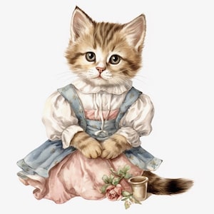 Kitty cat gattino acquerello Clipart 8 alta qualità JPG acquerello arte digitale Download carta rendendo mista carta digitale Craft - 112