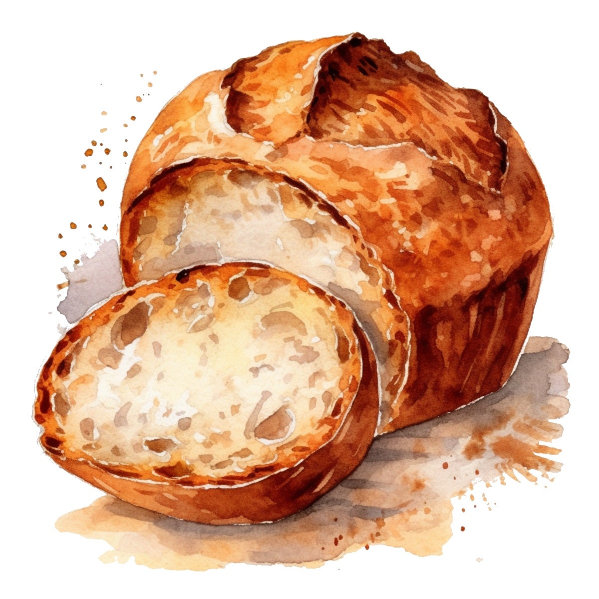 Sourdough bread watercolor clip art 4 high quality png transparent