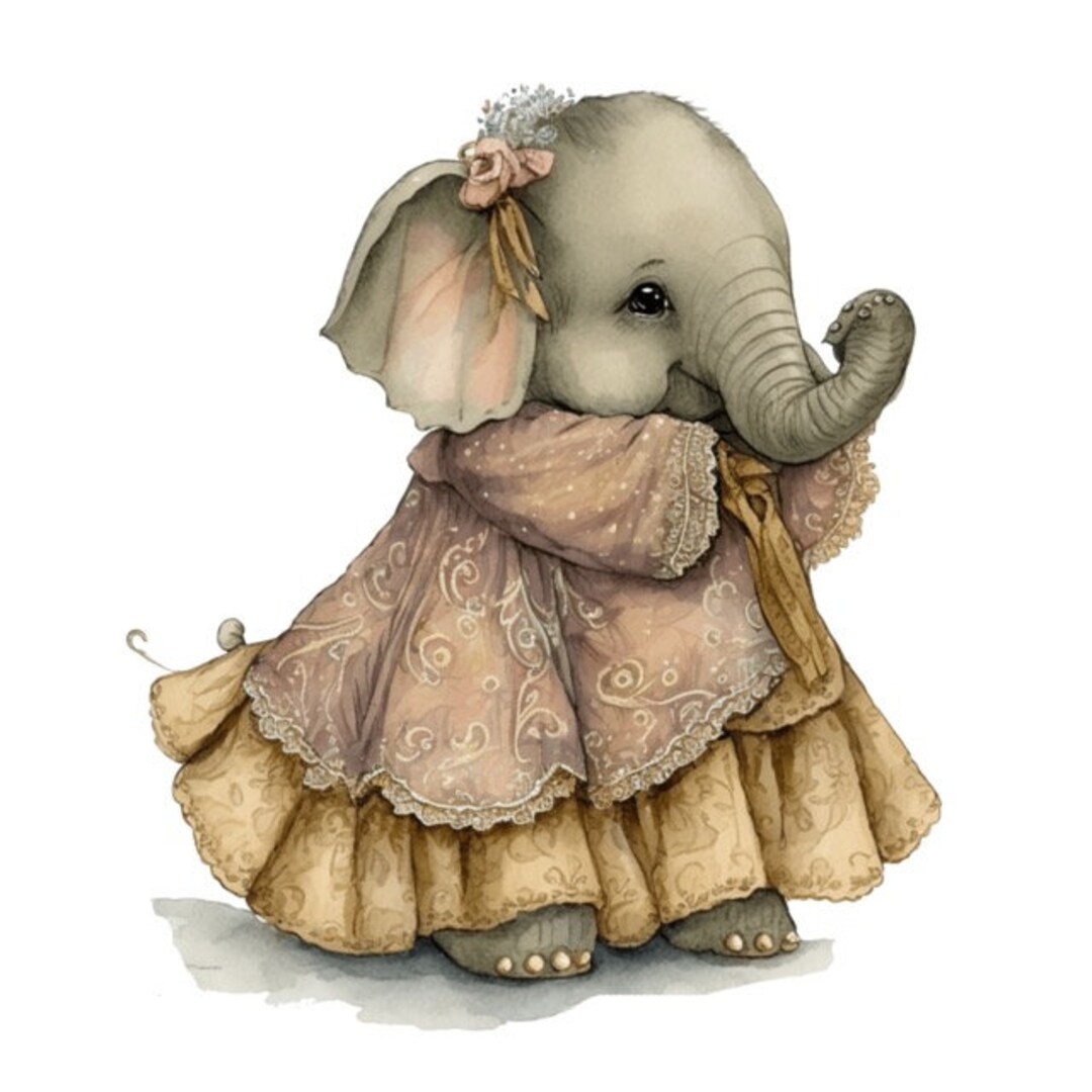 Vintage Elephant Watercolor Clip Art Sublimation Graphics 4 PNG Files ...