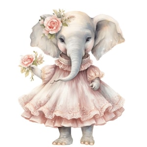 Elefante Vintage acuarela Clip arte sublimación gráficos 4 archivos PNG mezcla papel arte chatarra reserva basura diario Collage - 618