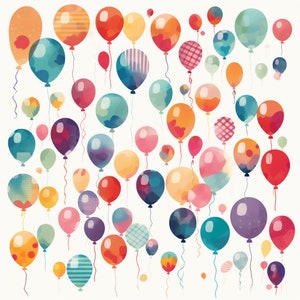 Birthday Balloons Clipart 8 High Quality JPG Watercolor Art Digital Download Card Making, Clip Art,  Mixed Media Digital Paper Craft - 095