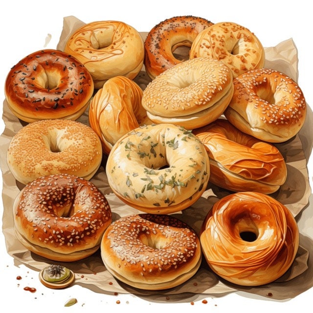 Brooklyn Bagels Watercolor Clip Art 4 High Quality PNG Etsy