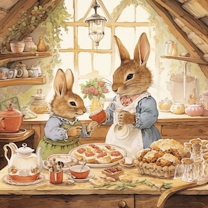 Bunny Rabbit Bake Time Aquarell Clip Art Sublimation Grafiken 4 JPG-Dateien Mix Media Paper Craft Scrapbooking Junk Journal Collage - 688