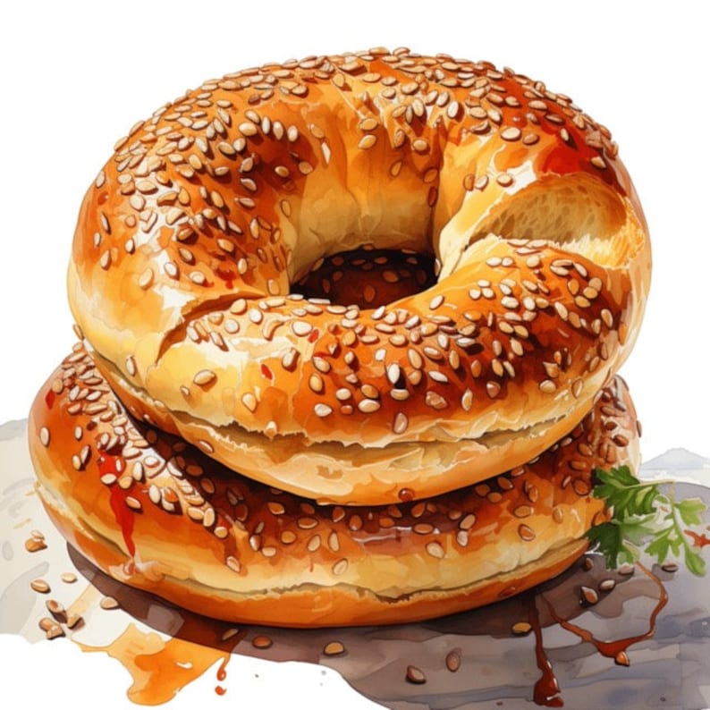 Brooklyn Bagels Watercolor Clip Art 4 High Quality PNG Transparent
