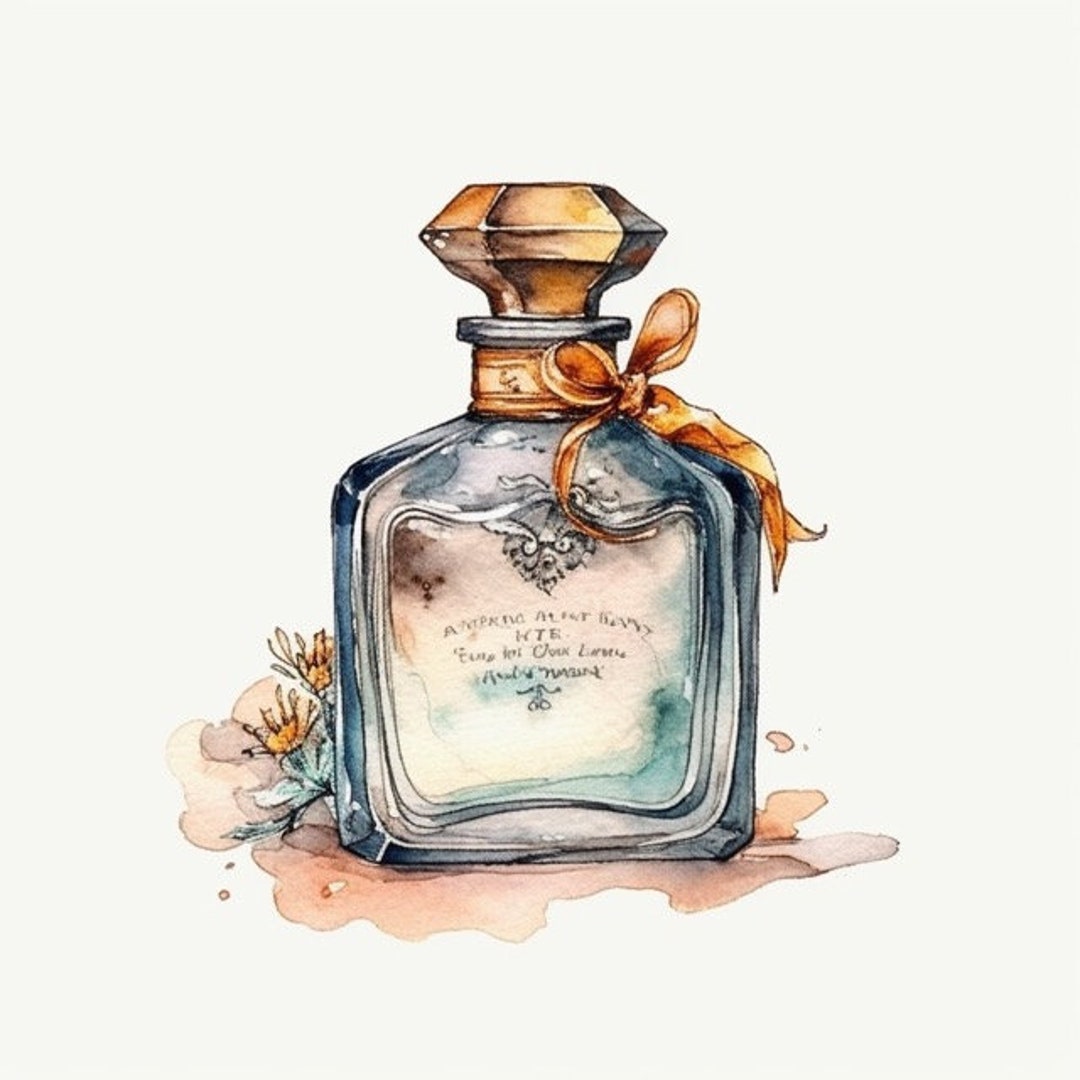 Antique Perfume Bottles Watercolor Clip Art 4 PNG Card Making Mixed ...