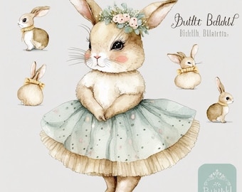Ballerina Bunny Rabbit Clipart 8 High Quality JPG Digital Download Clip Art Card Making Mixed Media Digital Paper Craft - 167
