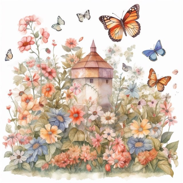 Magical Butterfly Garden 8 High Quality JPG Watercolor Digital Download ...