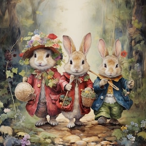 Bunny Rabbit Play Time Aquarell Clip Art Sublimation Grafiken 4 JPG-Dateien Mix Media Paper Craft Scrap Buchung Junk Journal Collage - 651