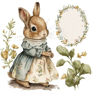 Rokoko Hase Clip Art Sublimation Grafiken Aquarell 4 Hohe Qualität PNG Format Sofortiger Download Kommerzielle Nutzung Collage - 531