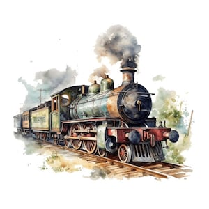 Antiguo tren acuarela Clipart 4 alta calidad PNG fondo transparente descarga Digital tarjeta hacer artes mixtas Clip Art 399