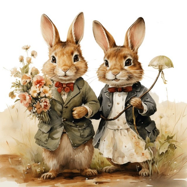 Cute Bunny Rabbit Bride and Groom Wedding Clip Art 4 PNG Card Making Mix Media Scrapbooking Collage Paper Craft Clipart Commercial Use - 559 image 1
