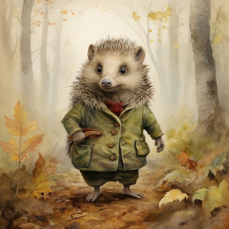 Hedgehog in the Forest Watercolor Clip Art Sublimation Graphics 4 JPG ...