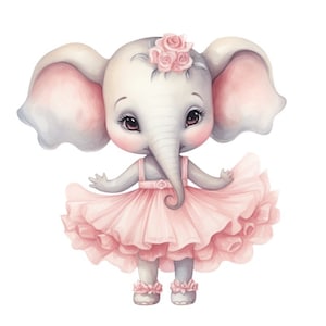 Ballerina Elephant Watercolor Clip Art Sublimation Graphics 4 PNG Files Mix Media Paper Craft Scrap Booking Junk Journal - 544