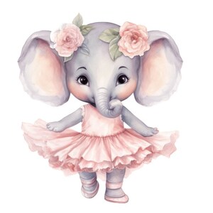 Bailarina Elefante Acuarela Clip Art Sublimación Gráficos 4 Archivos PNG Mix Media Paper Craft Scrap Booking Junk Journal - 542