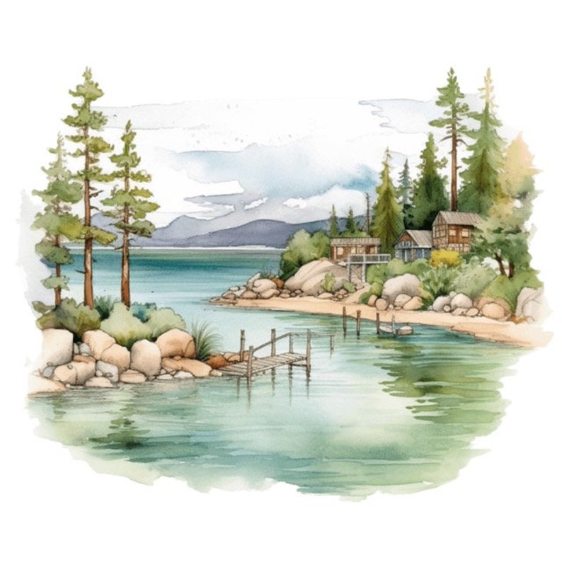 Lake Tahoe Watercolor Clip Art 4 High Quality PNG Format Instant