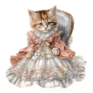 Victorian Kitty Cat Clipart Clip Art 4 PNG format téléchargement instantané pour un usage commercial - 253