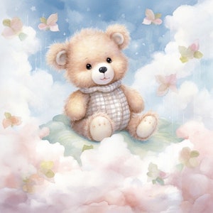 Teddy Bear on a Cloud Clip Art 4 JPG Card Making Paper Crafts Collage Junk Journal Scrapbooking Invitations Mix Media Wall Art Birthday -598