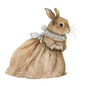 Baroque Bunny Rabbit Clipart Sublimation Graphics Watercolor Clip Art 4 High Quality PNG Format Instant Download Commercial Use - 336