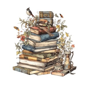 Old Magical Books Watercolor Clip Art 4 High Quality PNG Format Instant Download Commercial Use - 286