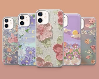 Flower painting Phone Case Floral Cover for iPhone 15, 14, 13, 12, X, Samsung S24, S23FE, S22, A15, A54, A25, A33, Pixel 8A, 8Pro, 7A, 6A