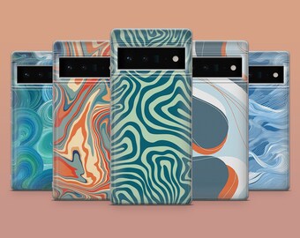 Coque pour téléphone avec vagues colorées, oeuvre d'art abstraite pour Google Pixel 8A, 8Pro, 7Pro, 7A, 6A, Samsung Galaxy S24, S23Fe, A15, iPhone 15, 14, 13, 12