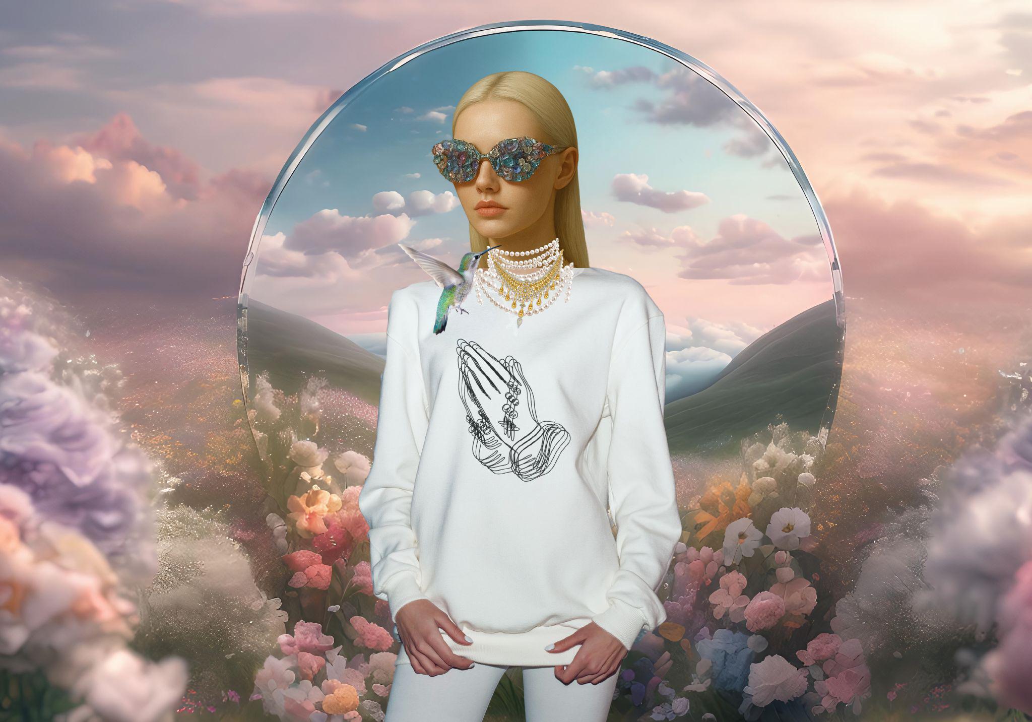store product block PRAYING HANDS holographic sweatshirt poster