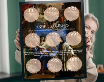 Angel Numbers and Meanings Digital Downloadable Print Art with Famous Painting by GUERCINO Printable Art With Angels