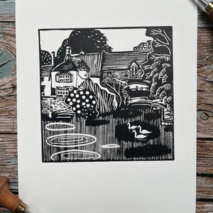 Pulls Ferry, Norwich, Linoprint, Signed Limited Edition