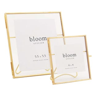 Photo Frame Duo Set / Square /  Brass Gold Metal / 15 x 15cm / 10 x 10cm