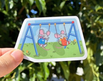 Sticker pour balançoire souris kawaii, art animalier