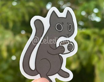 Sticker chat accro à la caféine : sticker mème drôle pour ordinateur portable, bouteille d'eau