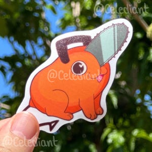 Bloody Pochita Chainsaw Sticker, Cute anime puppy, Chainsaw Man fan art
