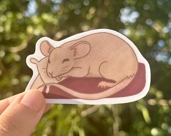 Sticker rat endormi, sticker vinyle mat kawaii