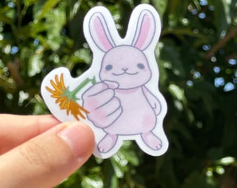 Mème autocollant drôle de pissenlit lapin mignon, autocollant décoratif en vinyle mat pour ordinateur portable gourde cahier stationnaire